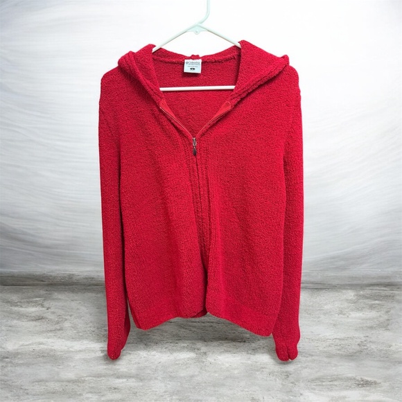 Columbia Sweaters - Women's Columbia Red Zip-Up Hooded Sweater Size Large Hoodie